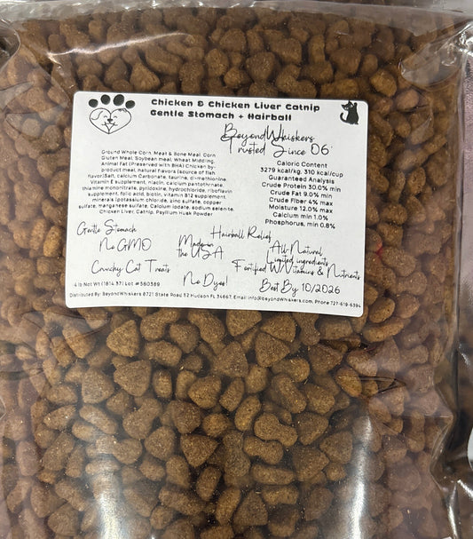 Chicken and Chicken Liver catnip Gentle Stomach + Hairball Cat Food.