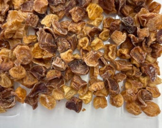 Organic wild-caught scallop dog treats with white background