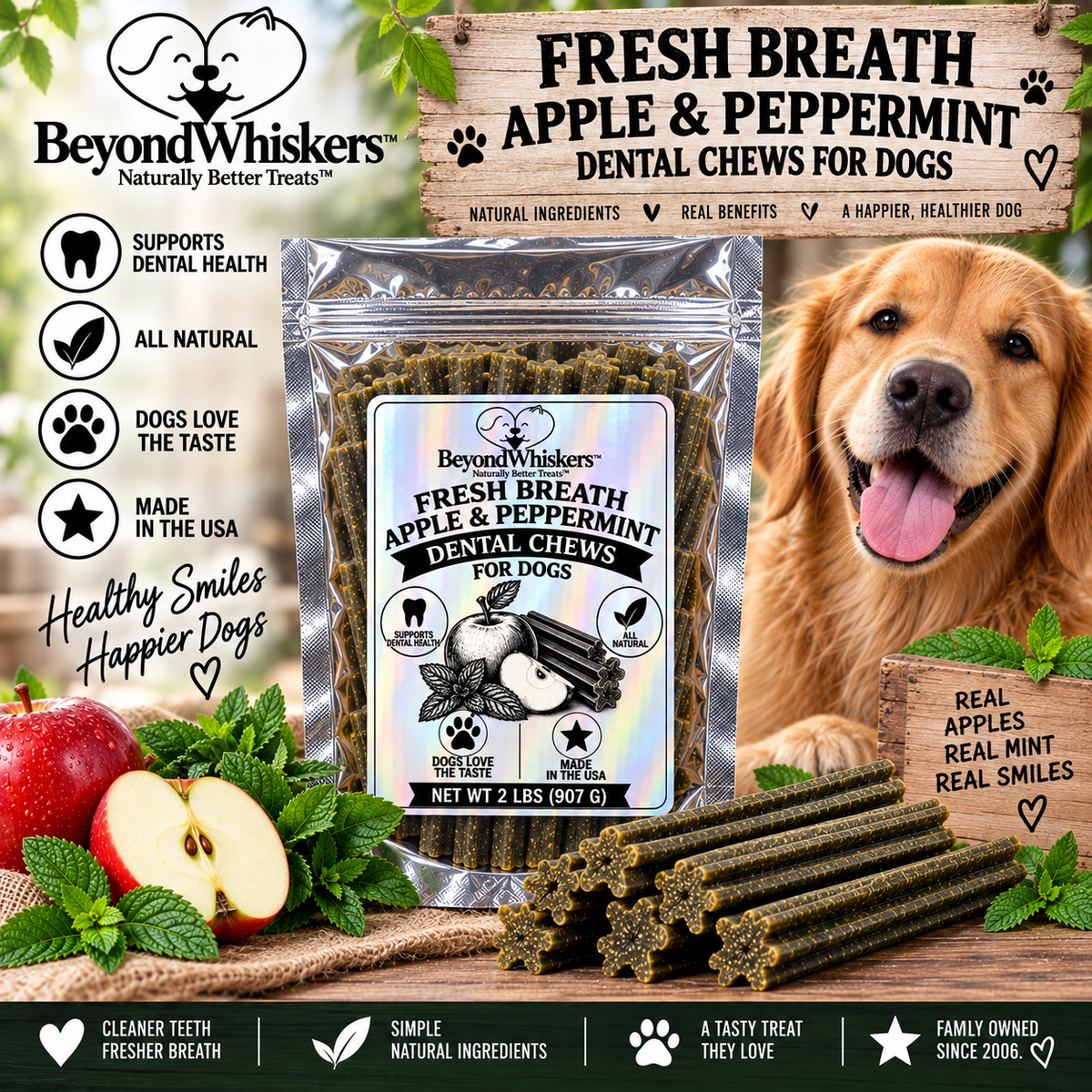 Dental Chew Sticks Dog Treats, 6" Durable Dental Support