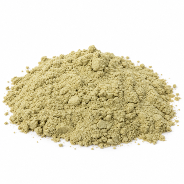 Finely ground celery powder for dogs and cats on a white background