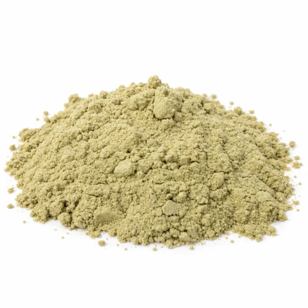 Finely ground celery powder for dogs and cats on a white background