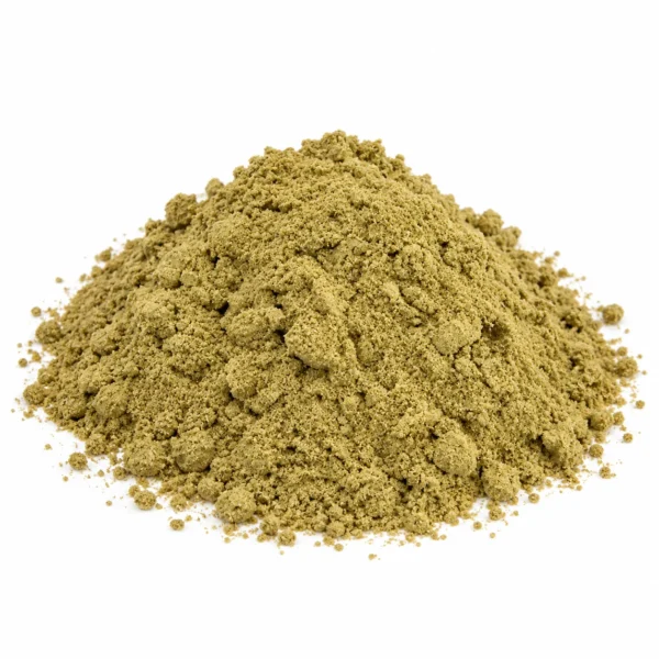 Finely ground lamb powdered dog food on a white background