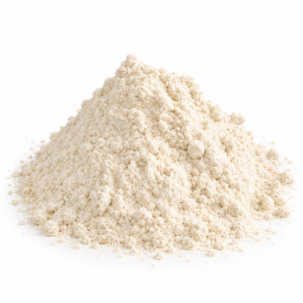 Finely ground oat powder for dogs and cats on a white background